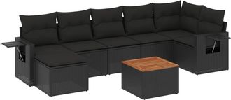 vidaXL Set De Sof&aacute;s De Jard&iacute;n 8 Piezas Y Cojines Rat&aacute;n Sint&eacute;tico Negro Vidaxl