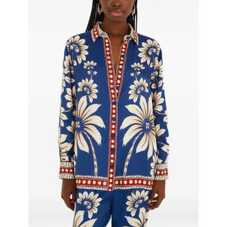 Farm Rio Floral Palm Button-down Top