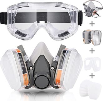 OEM Mascarilla Respiratoria Reutilizable - Filtro A1p2 Certificado Ce - Gafas Integradas Antivaho Y Antigolpes - Para Pintura Lijado Soldadura Bricolaje -