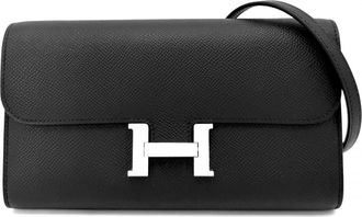 Herm&egrave;s Black Epsom Leather Chain/Shoulder Wallet (Pre-Owned)