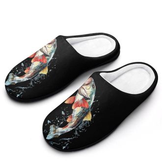 Generic Bass Fishes Funny Mens Slippers Cotton Warm House Shoes Memory Foam Sandals Print Size 7-14