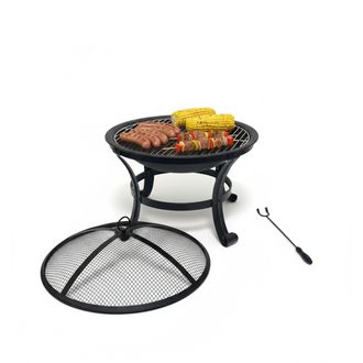 Relaxdays Relaxdays Brasero, &Oslash; 55 Cm, Con Parrilla, Protector De Chispas, Atizador, Acero, Para Jard&iacute;n, Negro