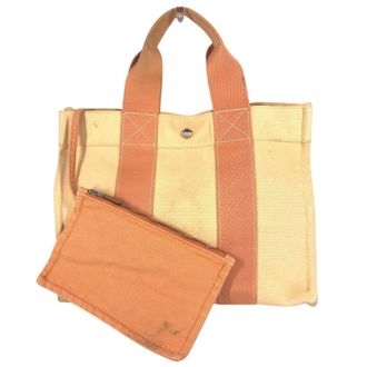 Herm&egrave;s Orange Cotton Handbag Pouch Tote Bag (Pre-Owned)