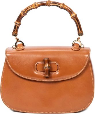 Gucci Borsa a mano in pelle con manico in bambù anni 90 - Marrone