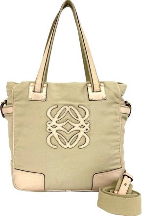 Loewe Beige Pink Canvas Leather Shoulder Bag Tote Bag (Pre-Owned)