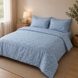 Dmora Funda N&oacute;rdica Individual Ronamiba, Con Funda De Almohada, Percal, Lavable A M&aacute;quina, 200x160 Cm Azul