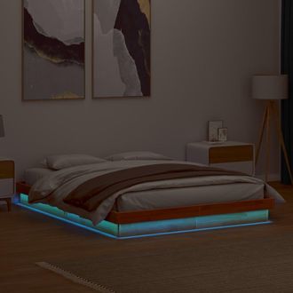 Berkfield Home LED Bed Frame without Mattress Wax Brown 150x200 cm King Size Solid Wood