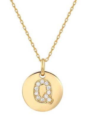Suzy Levian Yellow Sterling Silver White Cubic Zirconia Initial Disc Pendant Necklace in Yellow-Q at Nordstrom Rack