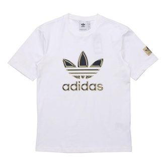 adidas Originals Logo Printing Sports Short Sleeve Tee White Gold Black GT4371