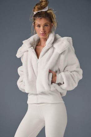 Alo | Faux Fur Foxy Jacket in Ivory White, Size: Large