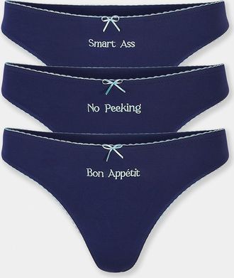 Lounge Slogan Thongs (3-Pack) - Navy - XXL