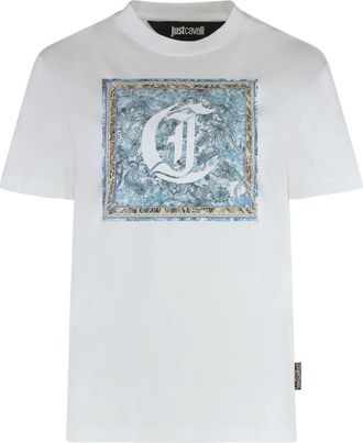 Just Cavalli Tops, Dames, Wit, S, Katoen, T-shirt met print