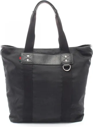 Gucci Black Canvas Leather Handbag Tote Bag (Pre-Owned)