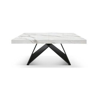 Konte Design Mesa de madera blanca, base de madera negra, extensible 160x90-240x90
