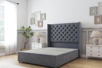 Sloomy Dior Plush Divan Bed Base 2 Drawers - 54 Wingback Headboard in Dark Grey | Size: Double