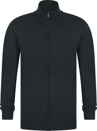 Kensington Eastside Mens Zip Through Funnel Neck Plain Knitted Lightweight Cardigan Charcoal
