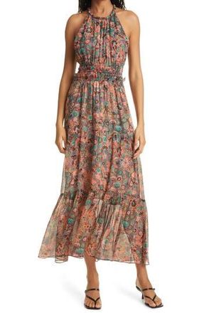 A.L.C. Elara Floral Halter Neck Silk Dress in Coral/Green at Nordstrom Rack, Size 10