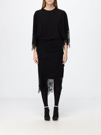 Blumarine Asymmetrical Viscose Midi Dress with Lace Inserts