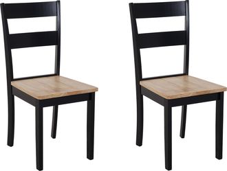 Beliani Conjunto De 2 Sillas De Comedor Negras Y Madera De Caucho Clara Con Respaldo De Listones Georgia