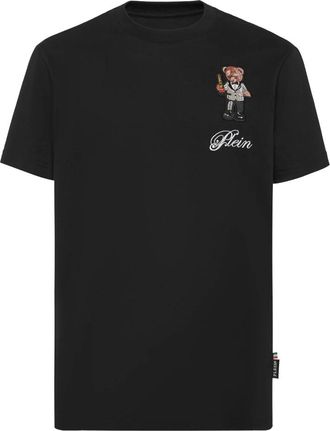 Philipp Plein Tops, Heren, Zwart, S, Katoen, T-Shirt Round Neck Ss Teddy