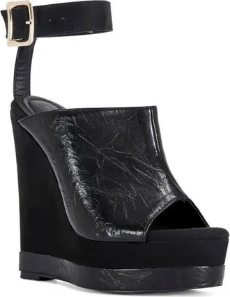 Azalea Wang Tana Platform Ankle Strap Sandal in Black at Nordstrom, Size 7.5