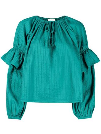 Ulla Johnson tie-front puff-sleeve blouse - Green