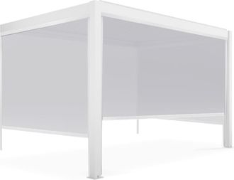 Oviala P&eacute;rgola bioclim&aacute;tica adosada blanca de 3x4m y 3 toldos