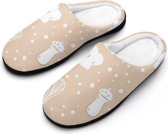 Generic Chef Hat Egg Beater Pepper Shaker Mens Slippers Slip On Comfortable Fleece Cotton House Shoes Winter