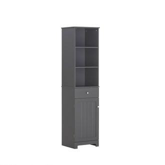 SoBuy Armario alto de ba&ntilde;o con 1 puerta 3 estantes y 1 caj&oacute;n mdf gris