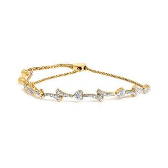 House of Brilliance Silver Diamond Accent Heart and Wave Link Bolo Bracelet in Yellow Gold Over Silver at Nordstrom