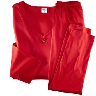 Isa Pyjama ISA BODYWEAR 715501, Damen, Gr. XS, rot (0042 geranie), Obermaterial: 100% Baumwolle, unifarben, V-Ausschnitt, Homewear-Sets Pyjama