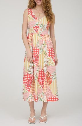 Blu Pepper Patchwork Sleeveless Midi Dress in Red Multi at Nordstrom, Size Medium