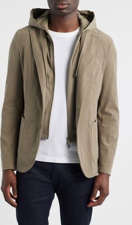 BOSS Hanry Slim Fit Corduroy Sport Coat with Removable Hoodie Bib in Open Brown at Nordstrom, Size 40 Regular