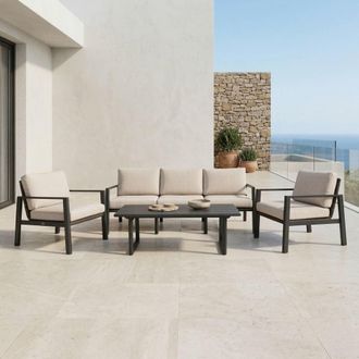 Kactus Republic Conjunto de jard&iacute;n ONIX 4 piezas color antracita en aluminio y rat&aacute;n