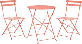 Beliani Conjunto De Balc&oacute;n 3 Piezas Patio Exterior Mesa Redonda Y Sillas Acero Rojo Coral Fiori