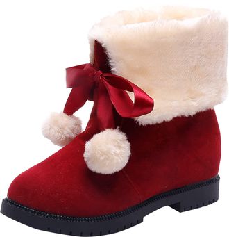 Generic Winter Stylish Womens Winter Ankle Boots with Thick Sole Design for Cold Weather Comfort and Durable Traction Outdoor Footwear (Red, 5. 5)