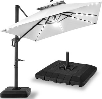 Best Choice Products 10x10ft 2-Tier Square Outdoor Solar LED Cantilever Patio Umbrella w/ Base Included