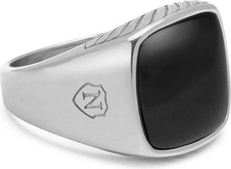 Nialaya Anello a sigillo con onice - Argento