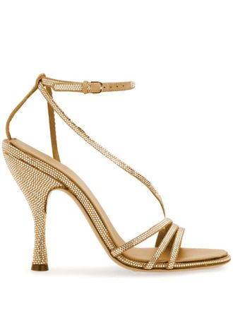 Ferragamo 105mm crystal-embellished leather sandals - women - Goat Skin/Goat Skin/Calf Leather - 10.5C - Neutrals