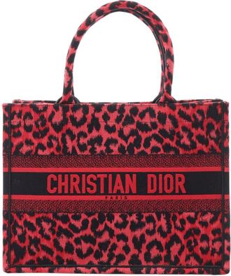 Dior Pre-owned Dior Mizza Medium Embroidered Canvas Leopard Book Tote Ladies QLA450KXEOIFO817