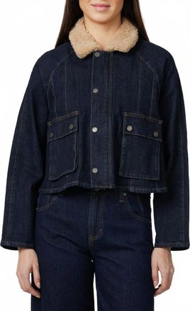 Habitual Faux Shearling Collar Crop Barn Jacket In Rinse