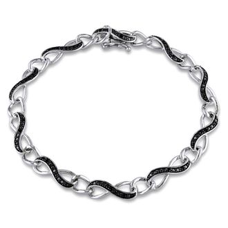 Amour 1/4 CT TW Black Diamond Infinity Link Bracelet In Sterling Silver with Black Rhodium