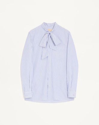 Valentino Camicia Valentino In Popeline Di Cotone Con Con Collo A Sciarpa E Ricamo Vlogo Uomo AZZURRO/BIANCO 40