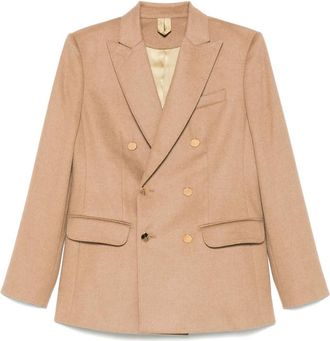 Max Mara Beige Solid Peaked Lapel Blazer