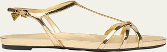 Prada Strappy Metallic Leather Flat Sandals