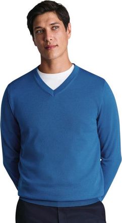 CHARLES TYRWHITT Merino V-Neck Sweater in Ocean Blue at Nordstrom, Size X-Large