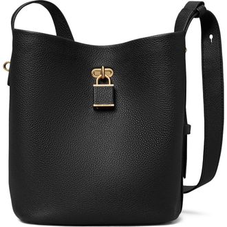 Tory Burch Lock Slim Medium Leather Bucket Bag in Black at Nordstrom