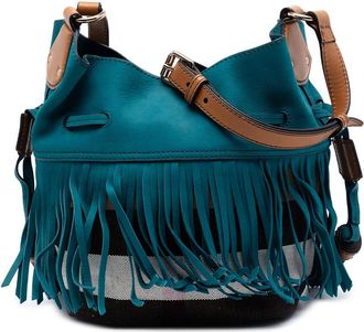 Burberry Pre-owned Burberry Small Mega Check Canvas and Suede Fringe Belgrove Bucket Bag Ladies EAYU0YXL81FH3KX3