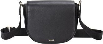 BOSS Alyce Flap Leather Crossbody Bag in Black at Nordstrom