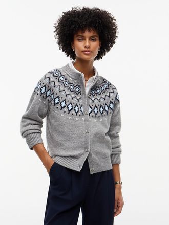 Tommy Hilfiger Womens Fair Isle Cardigan - Medium Grey Heather - XXL